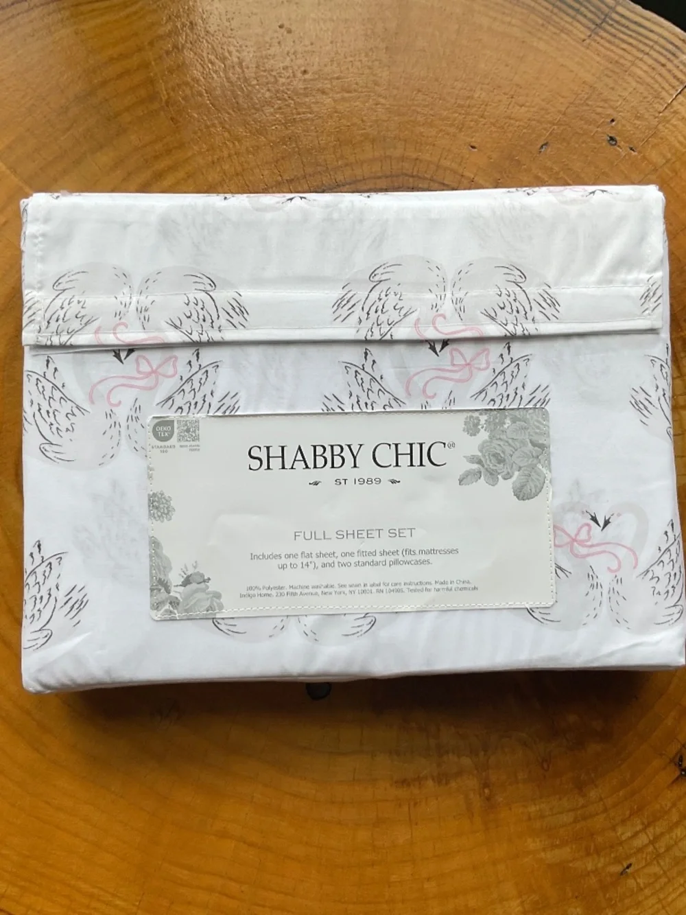 Shabby Chic Full Size Sheet Set White with Swan Hearts and Bows